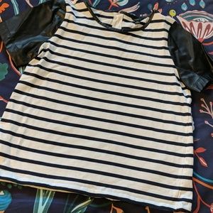 LOFT Striped tee with leather accents